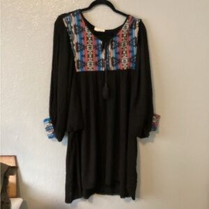Velzera Boho Tunic Dress with Aztec Yoke and Cuffs